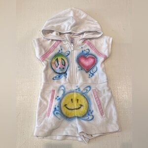 VINTAGE Custom Terry Toddler White Romper with Colorful Graphics